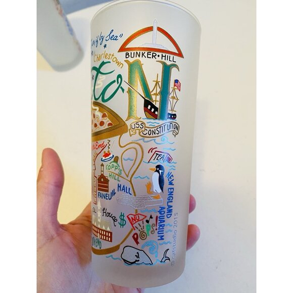 2 Boston Themed Catstudio Frosted Drinking Glasses Dated 2015 - Picture 9 of 11